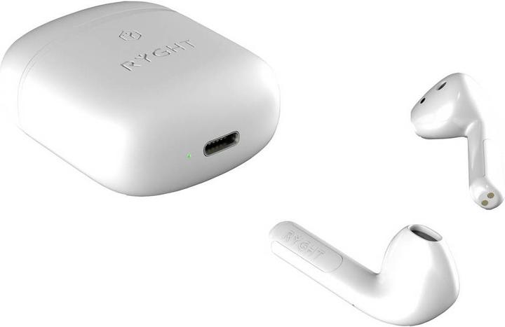 Image du produit Ryght WAYS2 Oreillette stéréo Bluetooth® blanche Indicateur de charge de la batterie, oreillette, étui de (25 h, Sans fil)