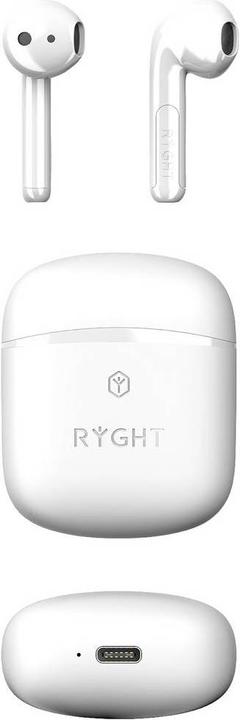 Image du produit Ryght WAYS2 Oreillette stéréo Bluetooth® blanche Indicateur de charge de la batterie, oreillette, étui de (25 h, Sans fil)