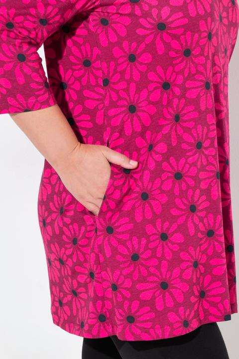 Immagine prodotto Ulla Popken Maglia dal taglio lungo e svasato con fiori, scollo a V e maniche a 3/4 (68)