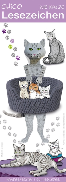 Produktbild Scandinavian Bookmarks Lesezeichen Katze, grau