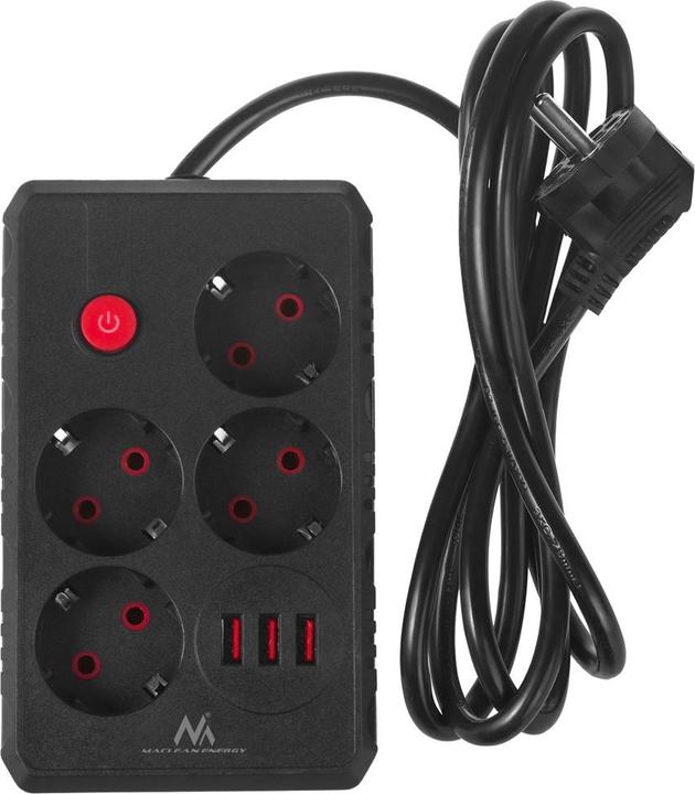 Actual product image Maclean Multiprise 4 prises MCE392 + USB + Interrupteur 1,50m (Noir) (4x, USB-A, 1.50 m)