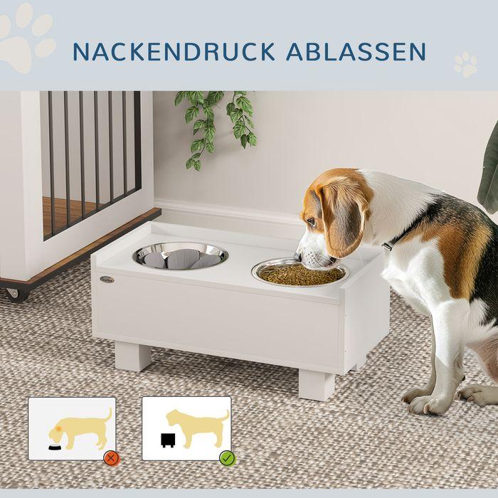 Image du produit Swisshandel24 Hundenapf erhöht, Höhenverstellbar Futternapf für Hunde mit Stauraum, Weiss (1 l)