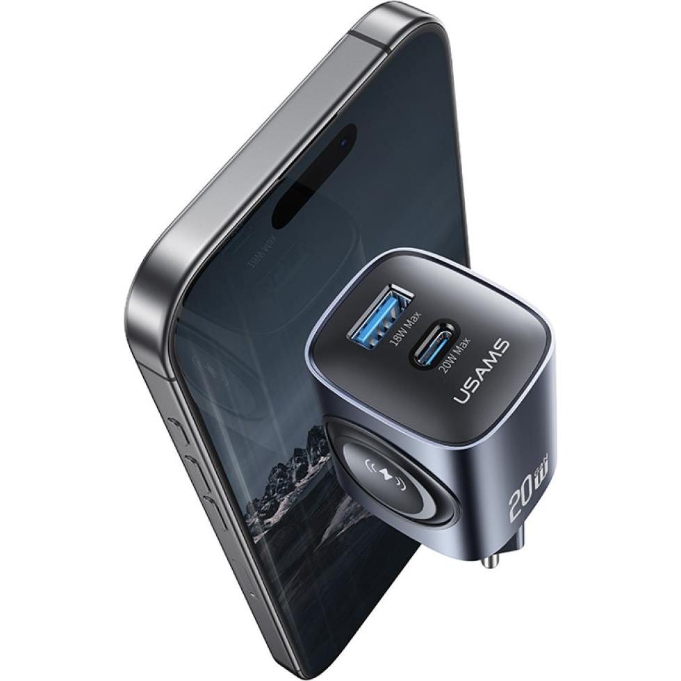 Usams Ładowarka sieciowa CC293 T67 20W iWatch 1xUSB-C 1xUSB-A tarnish (20 W), Caricatore USB, Grigio