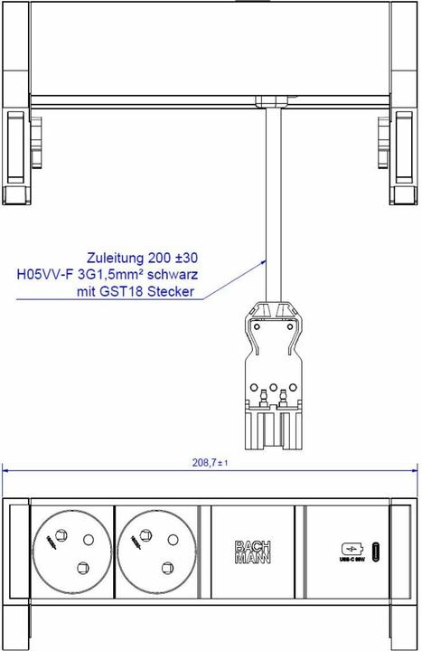 Produktbild Bachmann DESK2 2x UTE 1x USB C 30W inox (2x, CEE 7/5)