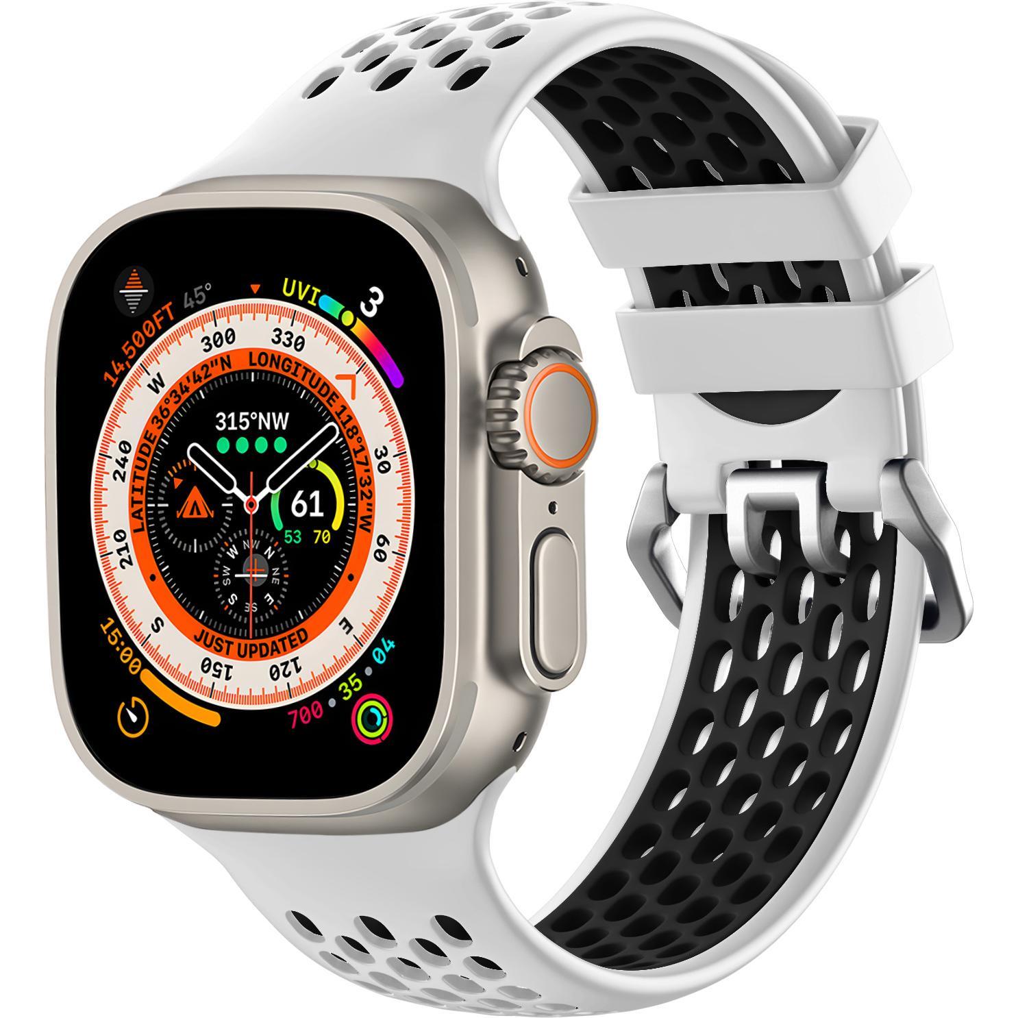 Strap-it Sport Schnallenarmband (Silikon, Apple Watch), Uhrenarmband, Weiss, Schwarz