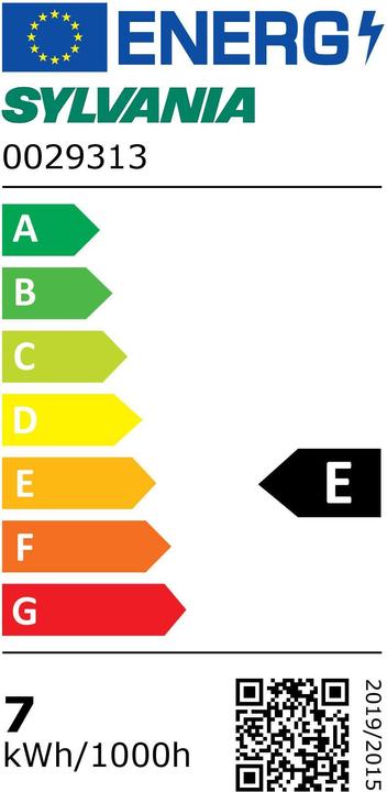 Energie-Label Sylvania ToLEDo Retro GLS Dimmable V5 CL 806LM 827 E27 SL (E27, 7 W, 806 lm, 1 x, E)