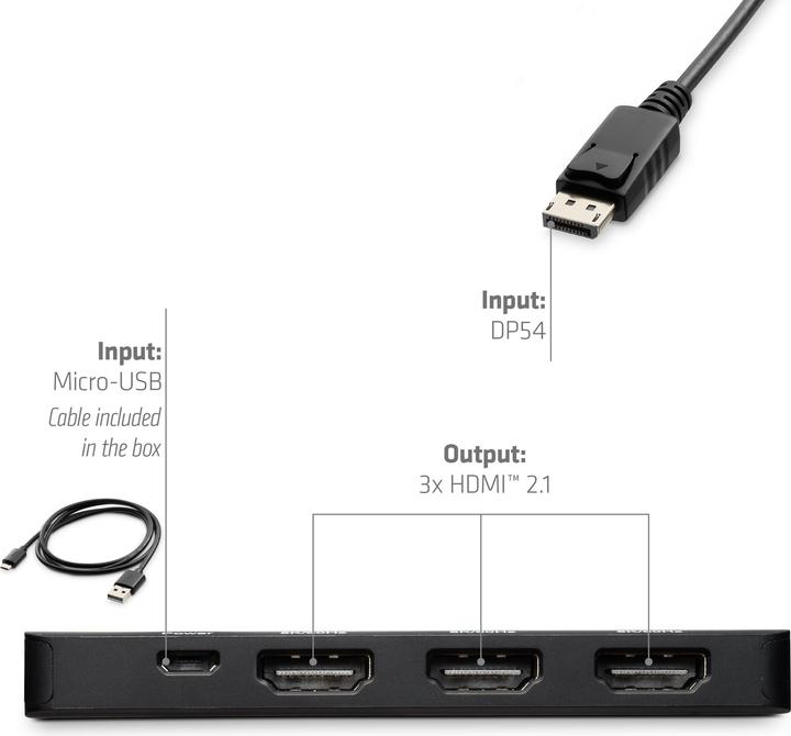 Produktbild Club 3D Club3D Adapter DisplayPort 2.1 > 3x HDMI 2.1 8K60Hz retail (HDMI, 14 cm)