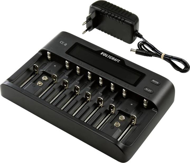 Actual product image Voltcraft CC-8 Round Cell Charger (1 pcs., 10340, 14500, 16340, 17500, 17650, 18490, 18500, 18650, 21700, 22650, A, AAA, AA, Sub-C, 9V Block, Chargers without battery)