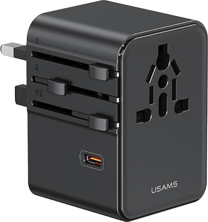Usams Travel Charger Adapter CC310 3xUSB-C 70W 4in1 US/AU/EU/UK black (70 W)