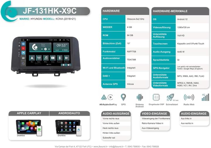 Actual product image JFSound Hyundai Kona Car Radio