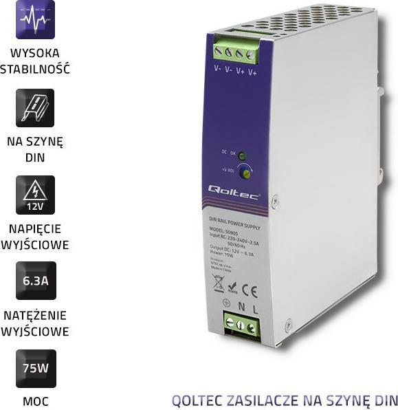 Produktbild Qoltec 50905 Industrial DIN rail power (75 W)