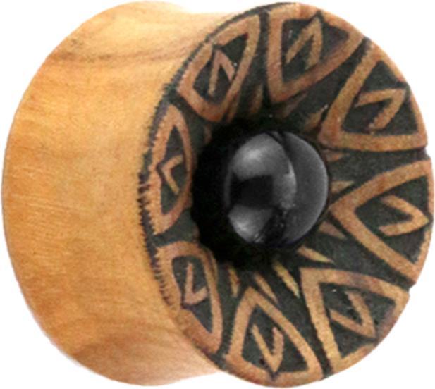 Image du produit Star Piercing Flared Plug Mandala avec pierre d'onyx en teck (sans laiton, Minéral, Organique)