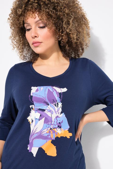 Immagine prodotto Ulla Popken maglia lunga, fiori, taglio ad A, scollo a V, manica 3/4 (56)