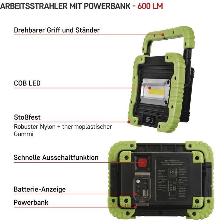 Actual product image Emos Rechargeable COB LED Work Floodlight P4534, 600 lm, 3000 mAh (600 lm)