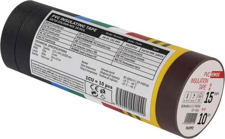 Image du produit Emos Ruban isolant PVC 15mm/10m-mix de couleurs 10 pcs. (15 mm)