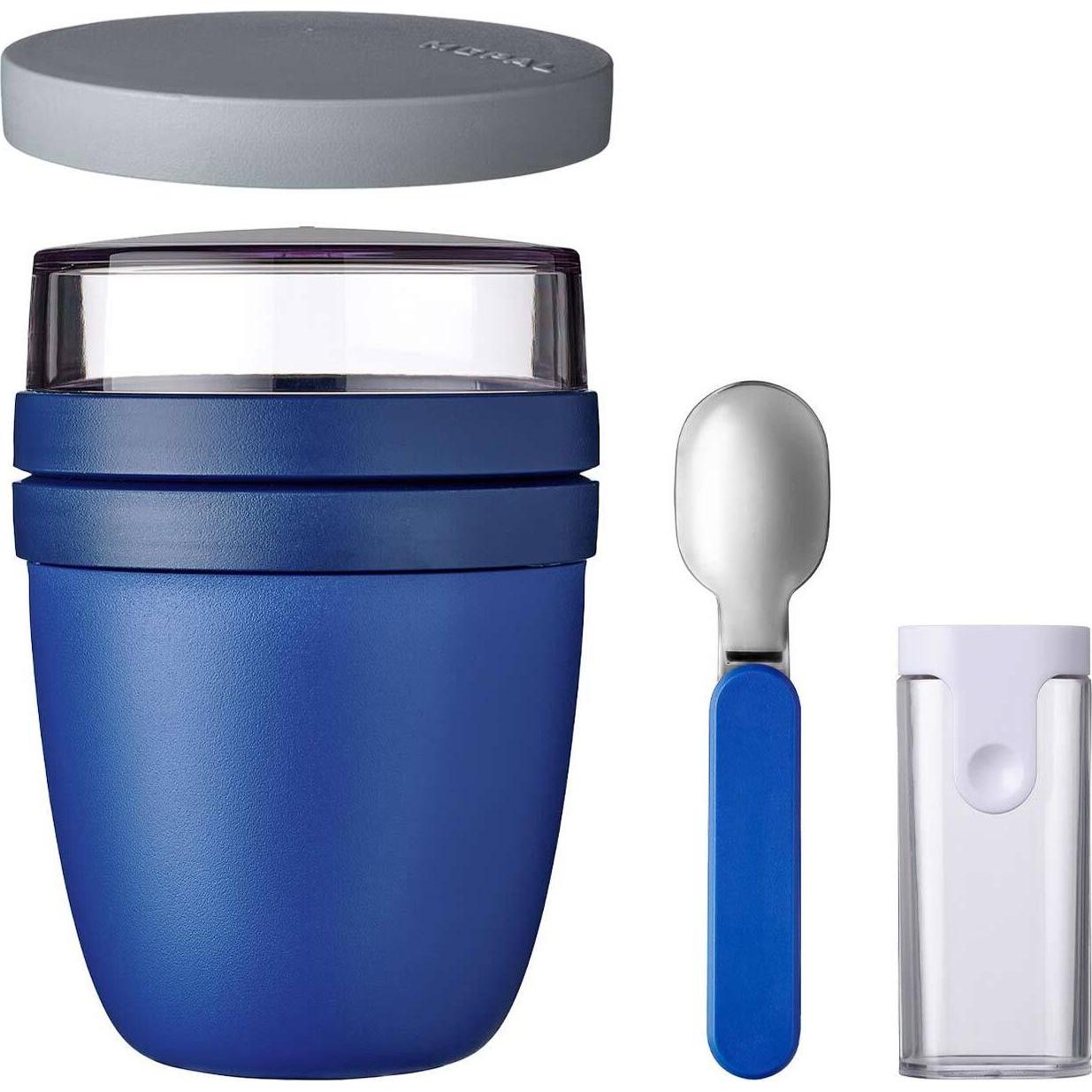 Mepal Ellipse Lunchpot mit Snack-Deckel und Klapplöffel, Lunchbox, Blau