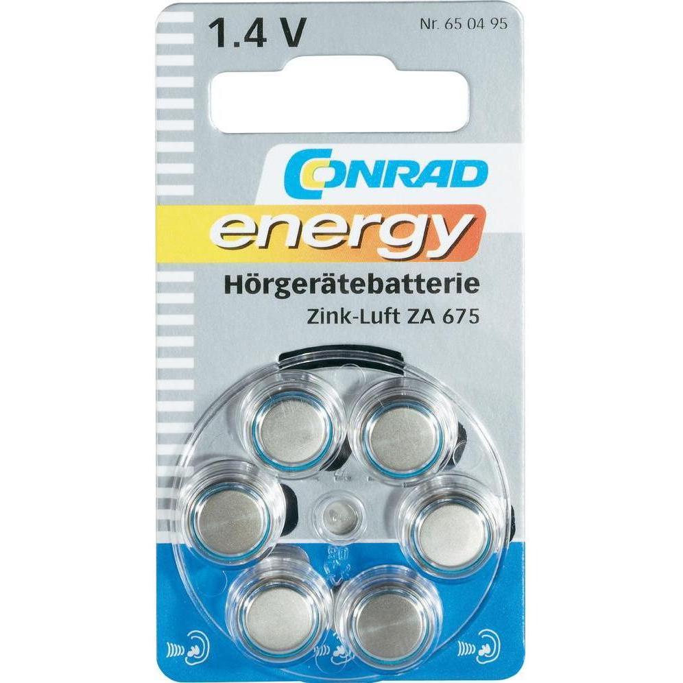 Thumbnail - Conrad energy Hörgerätebatterien ZA675 (6 Stk., 675, 630 mAh), Batterien + Akkus