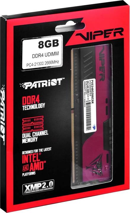 Actual product image Patriot PVE248G266C6K Memory module GB DDR4 (2 x 4GB, 2666 MHz, DDR4-RAM, DIMM)