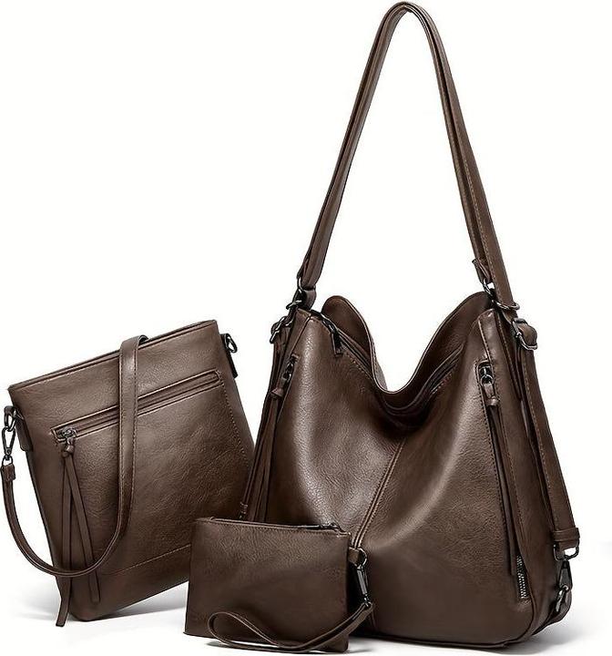 Actual product image Only-Bags.Store 3 pieces/set Vintage top handle Hobo Bg, retro shoulder bag with large capacity, casual