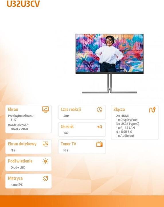 Actual product image AOC U32U3CV (3840 x 2160 Pixels, 31.50")