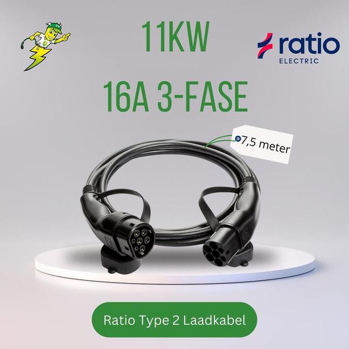 Actual product image Ratio Electric Electric charging cable T2-T2 3x16A 7.5m (Type 2, 11 kW, 16 A, 7.50 m)