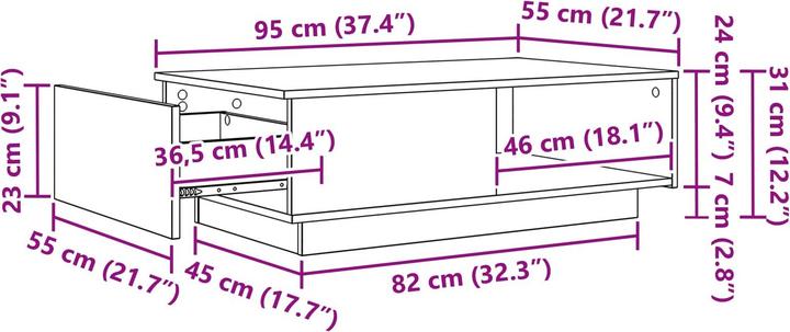 Immagine prodotto vidaXL Moderner Couchtisch (95 x 55 x 31 cm)