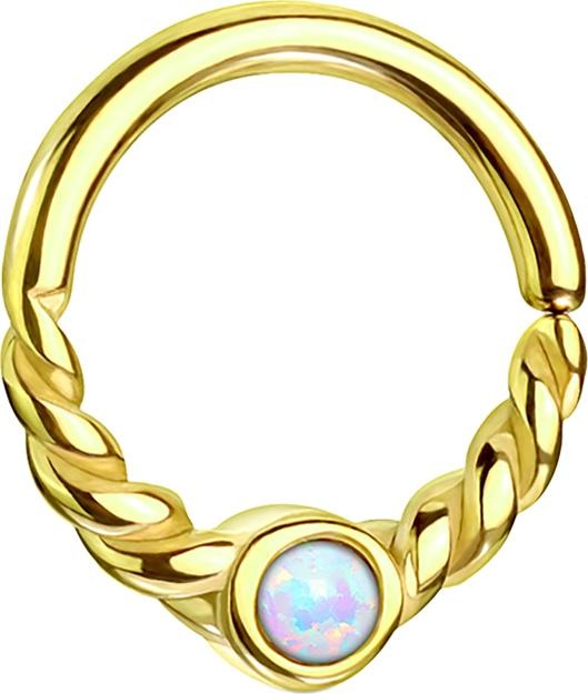 Produktbild Star Piercing Micro Piercing Ring vergoldet halb geflochten mit Opal weiss (Chirurgenstahl 316L, ohne Messing)