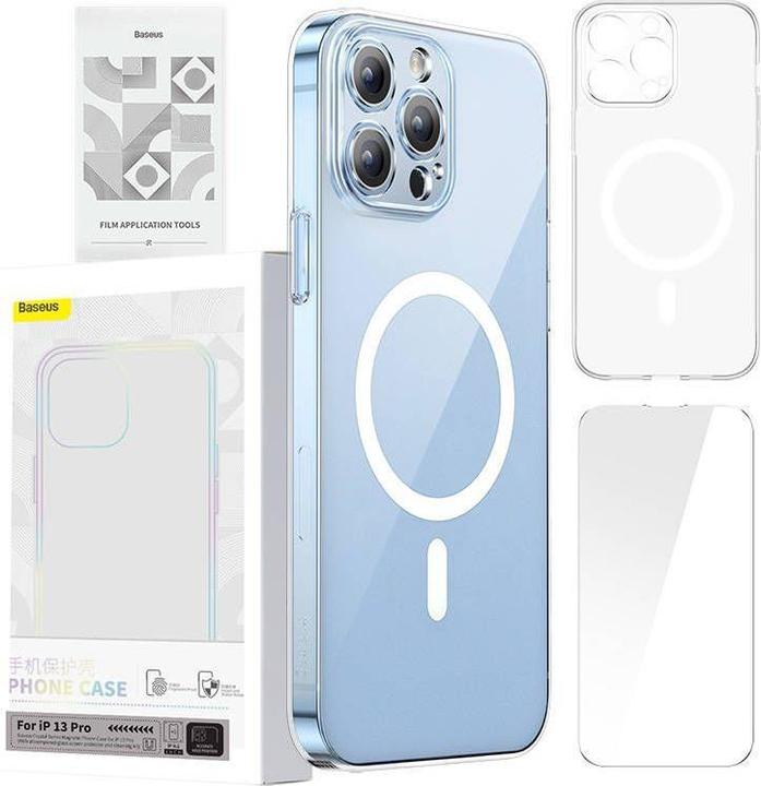 Actual product image Baseus Phone case Magnetic Crystal Clear for iPhone 13 Pro (transparent) with all-tempered-glass scr (Apple iPhone 13 Pro)