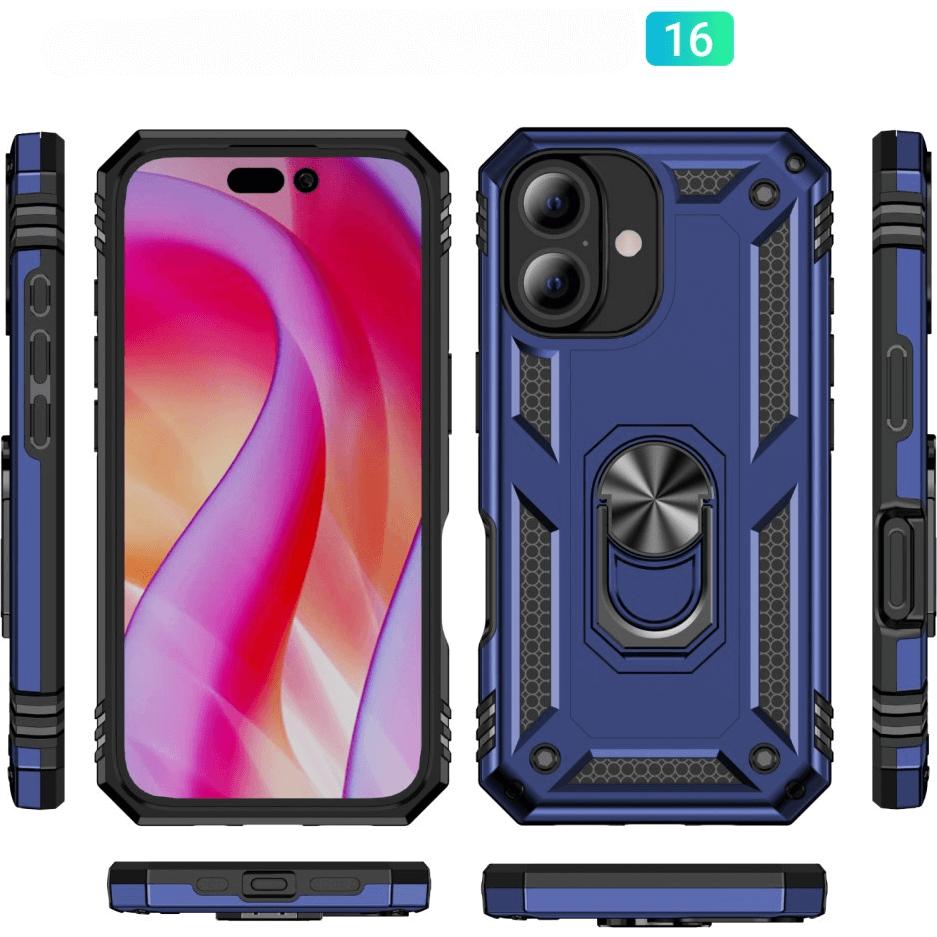 Thumbnail - Cover-Discount iPhone 16 - Robustes Back Cover mit Kickstand (Apple iPhone 16), Smartphone Hülle, Blau