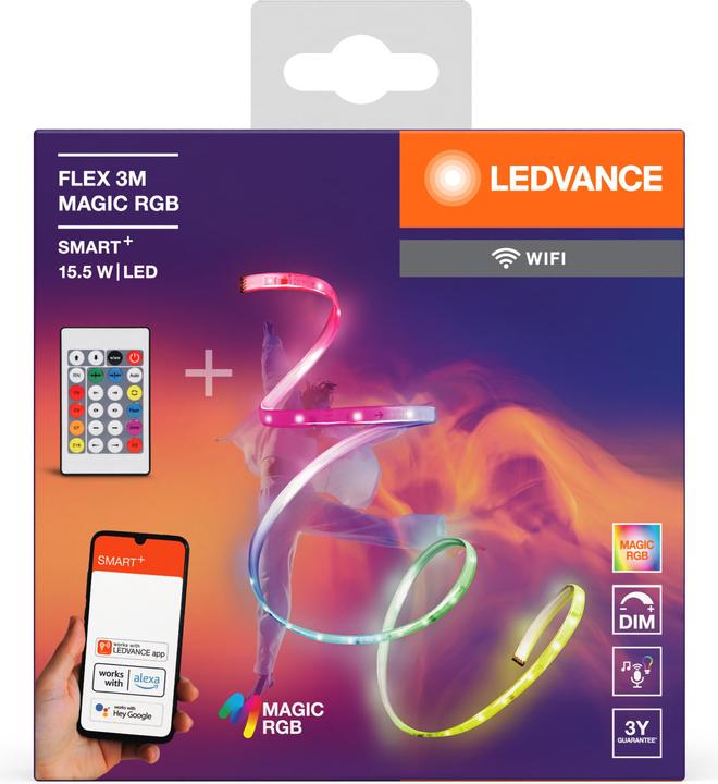 Produktbild Ledvance Smartes LED-Lichtband WiFi "MAGIC FLEX", 3m + Fernbedienung, RGB (Mehrfarbig, 300 cm, Indoor)