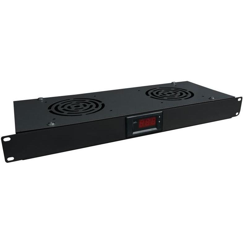 Alantec 19" 1U Lüftungspanel mit Thermostat (SA-F-1U-2-TC), Serverschrank Zubehör, Schwarz