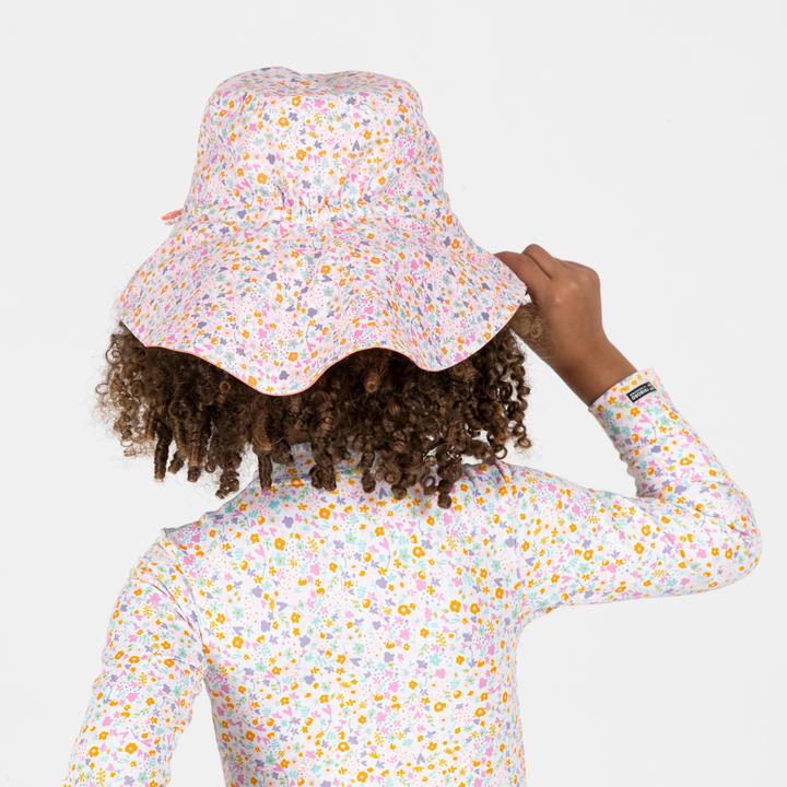 Image du produit Nabaiji Chapeau anti UV réversible Bébé - corail et imprimés fleurs (98, 104, 110)