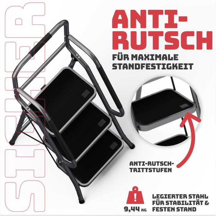 Actual product image Stackmeister 3 Stufen Sicherheitsleiter SM1032 (Folding step, Stile, 53 cm)