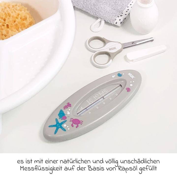 Produktbild NUK Badethermometer, für sicheres Baden, natürliche Messflüssigkeit aus Rapsöl, grau