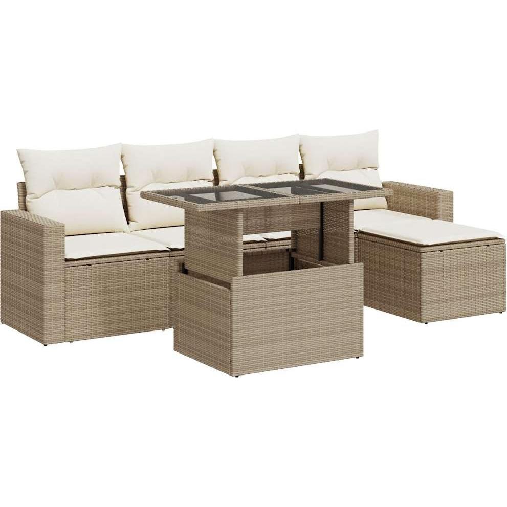 VidaXL, Gartenlounge, Gartenmöbel Sofa Garnitur Lounge Sitzgruppe 6-tlg. Beige Poly Rattan