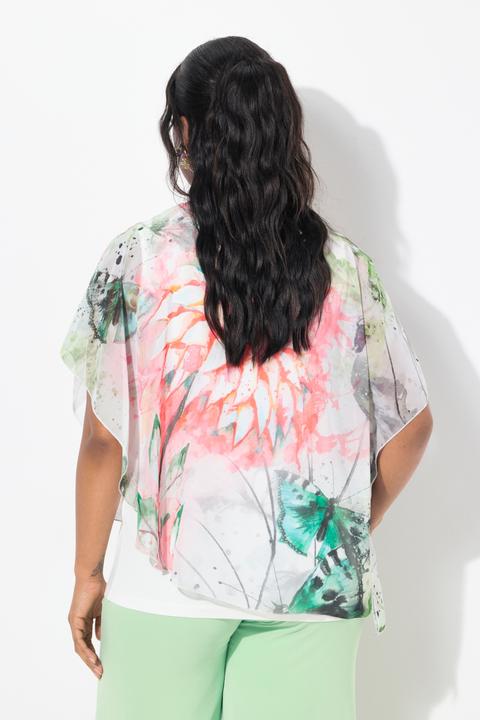 Actual product image Ulla Popken Dahlia Print Layered Chiffon Blouse (58)