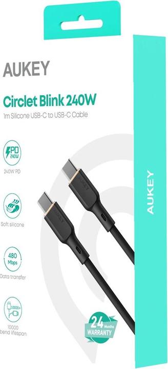 Produktbild Aukey CB-SCC241 USB-C Power Delivery PD 240W 5A 20V 1m Nylon Schwarz (1 m, USB 2.0, USB 3.2 Gen 2x2, 240 W)