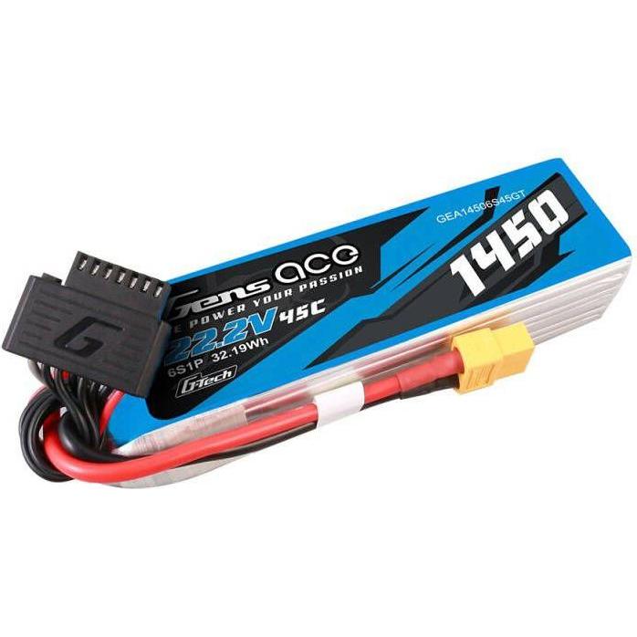 Gens Ace G-Tech 1450mAh 22.2V 45C 6S1P Lipo Battery Pack with XT60 Plug (22.20 V, 1450 mAh)