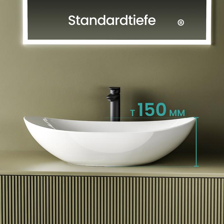 Produktbild Emke Aufsatzwaschbecken Ovales Waschbecken Keramik Waschbecken Waschtisch Weiss Glänzend 615 x 360 x (360 mm, 615 mm)