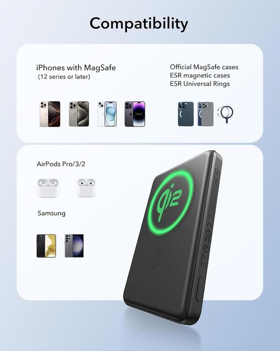 Produktbild ESR Qi2 MagSafe Powerbank 5000mAh (5000 mAh, 15 W)