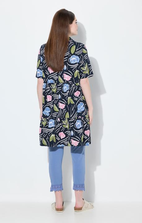 Produktbild Ulla Popken Longshirt, Blüten, A-Linie, Polokragen, Halbarm (50, 52)