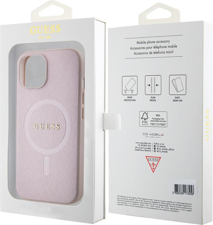 Actual product image Guess GUHMP15SPSAHMCP iPhone 15 6.1" różowy/pink hardcase Saffiano MagSafe (Apple iPhone 15)