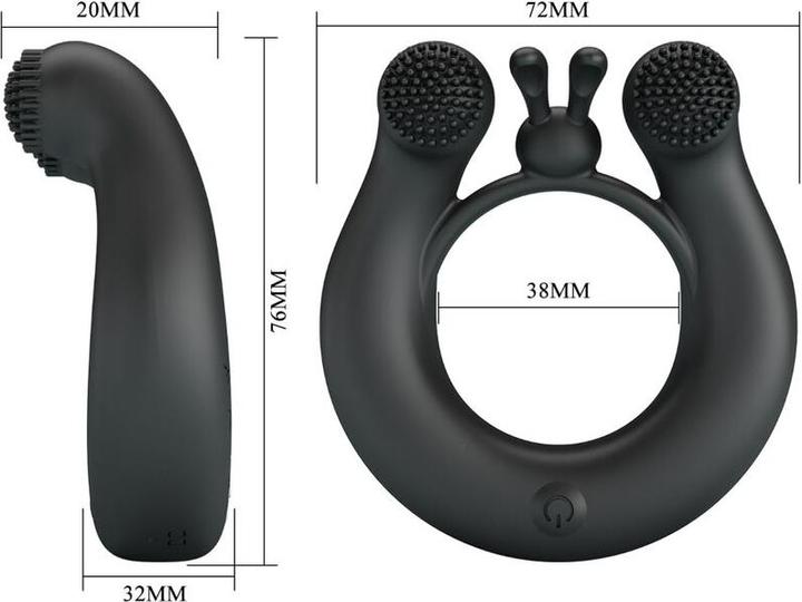 Actual product image Pretty Love - Dahlia Vibrationsring + Klitorisstimulator 12 Vibrationen Schwarz