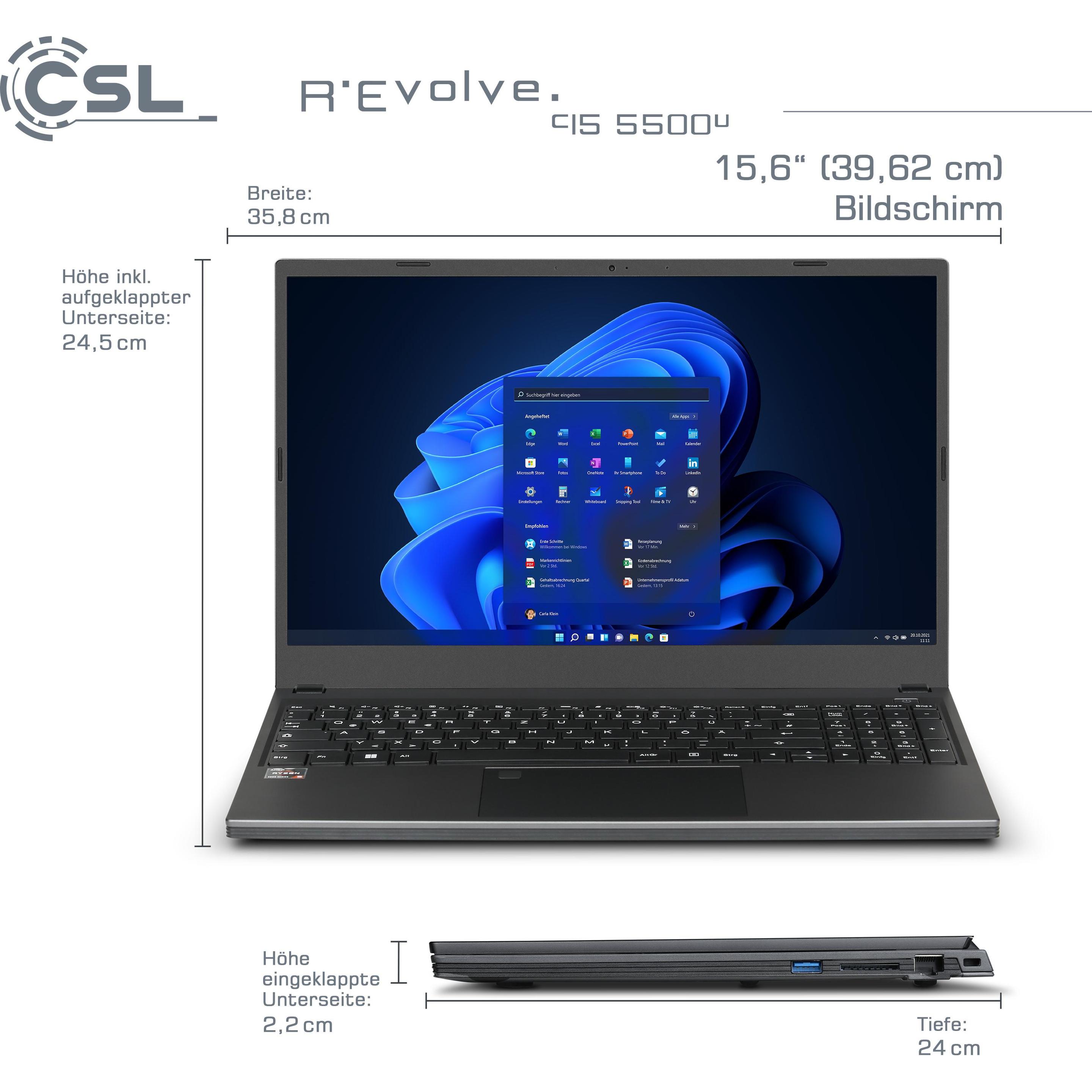 CSL Notebook R'Evolve C15 5500U 8GB 2000GB Windows 11 Home (15.60", AMD Ryzen 5 5500U, 8 GB, 2000 GB, DE), Notebook, Gra...