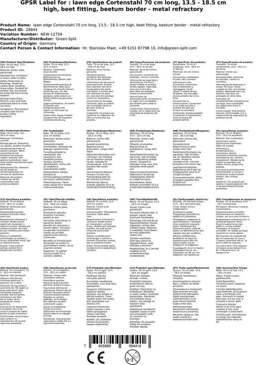 Actual product image Green Split Lawn edging corten steel 70 cm long, 18.5 cm high, edging for flower beds, bed edging - (70 cm)