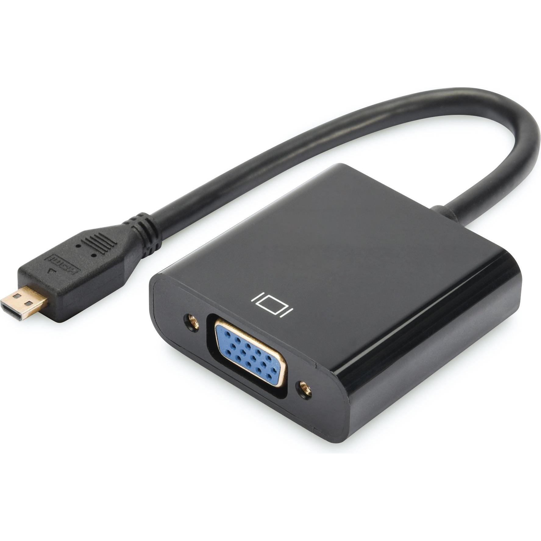 Digitus Micro-HDMI a (VGA, Presa jack, 10 cm), Adattatore dati + video, Nero