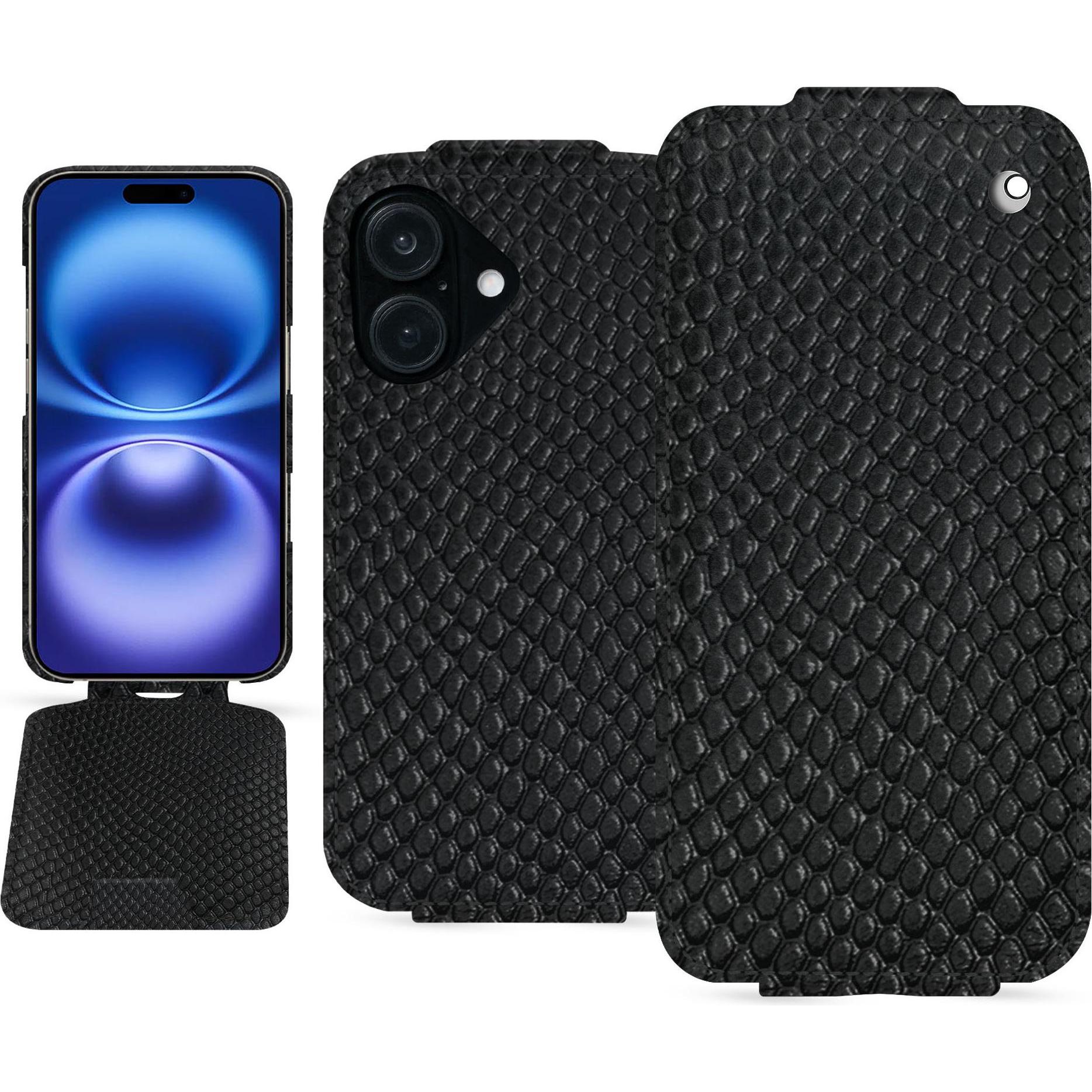 Noreve Lederschutzhülle vertikal (Apple iPhone 16), Smartphone Hülle, Schwarz
