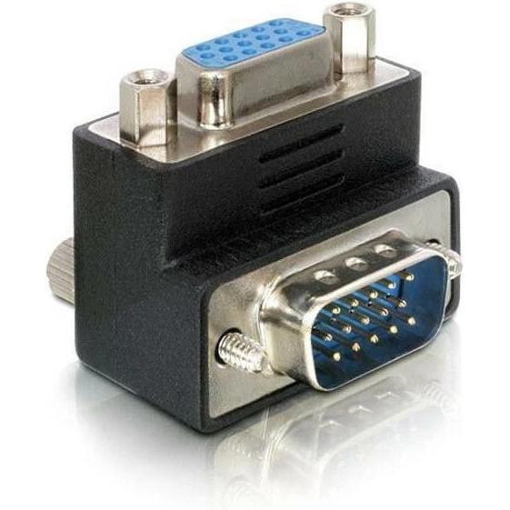 Delock Adapter VGA Stecker auf VGA Buchse 90ø (VGA, 7 cm), Data + Video Adapter, Schwarz