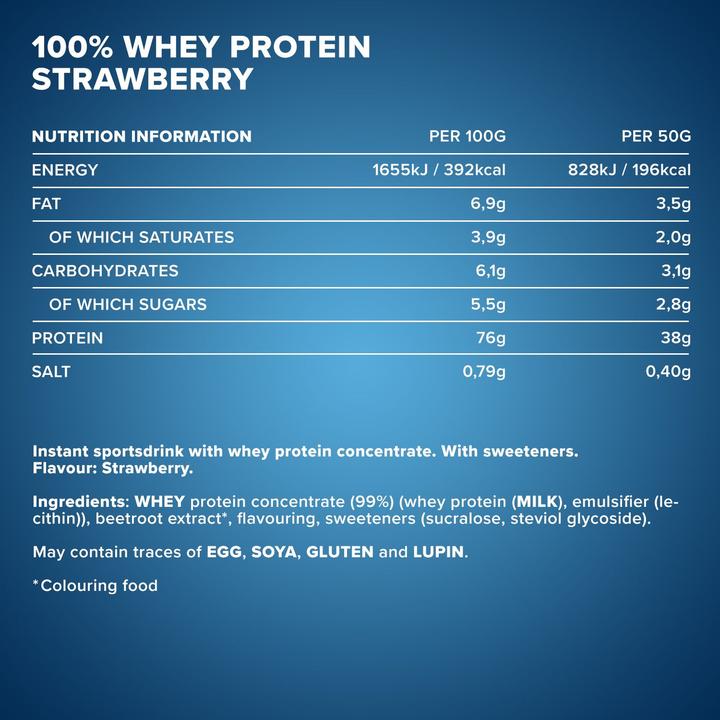 Valeurs nutritives et ingrédients IronMaxx 100% Whey Protein (sac de 500g) (Fraise, 1 x, 500 g)