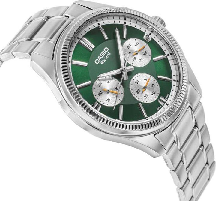 Immagine prodotto Casio Grünes Zifferblatt, silbernes Band, klassisches Design (Orologio da polso analogico, 40 mm)